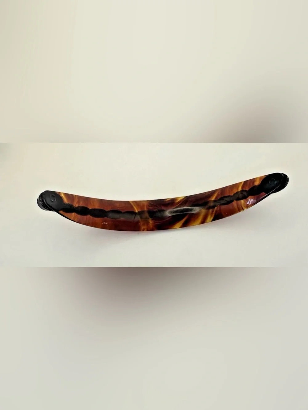 Tortoiseshell Curved Hair Clips Trio German Barrettes Bead Antique Celluloid Vtg